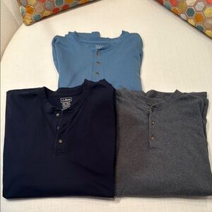 L.L. Bean Men's Henley Shirt - Navy, Blue, and Gray Set of 3